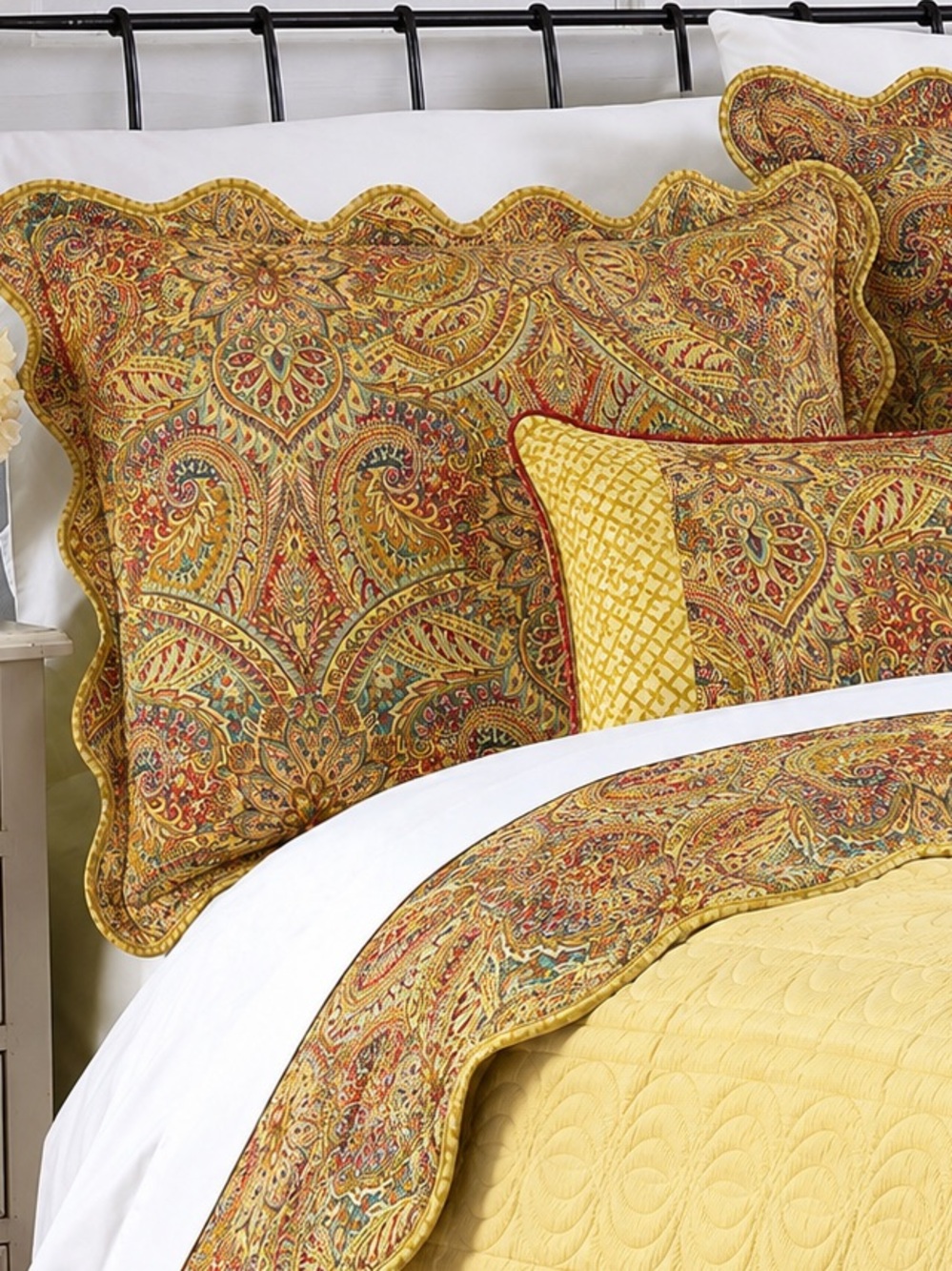 Waverly Paisley Pillow Shams Set 2 Gold Red Teal Green English Country Cottage